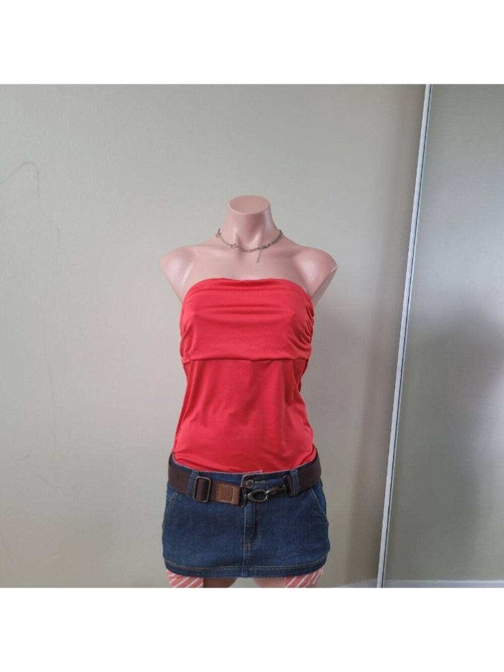 Live In The Moment Bright Red Strapless Tube Top Bodycon Bodysuit (L)